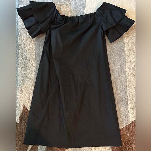 Club Monaco Arnar Off-the-Shoulder Black Cotton A-Line Mini Dress - Picture 4 of 10